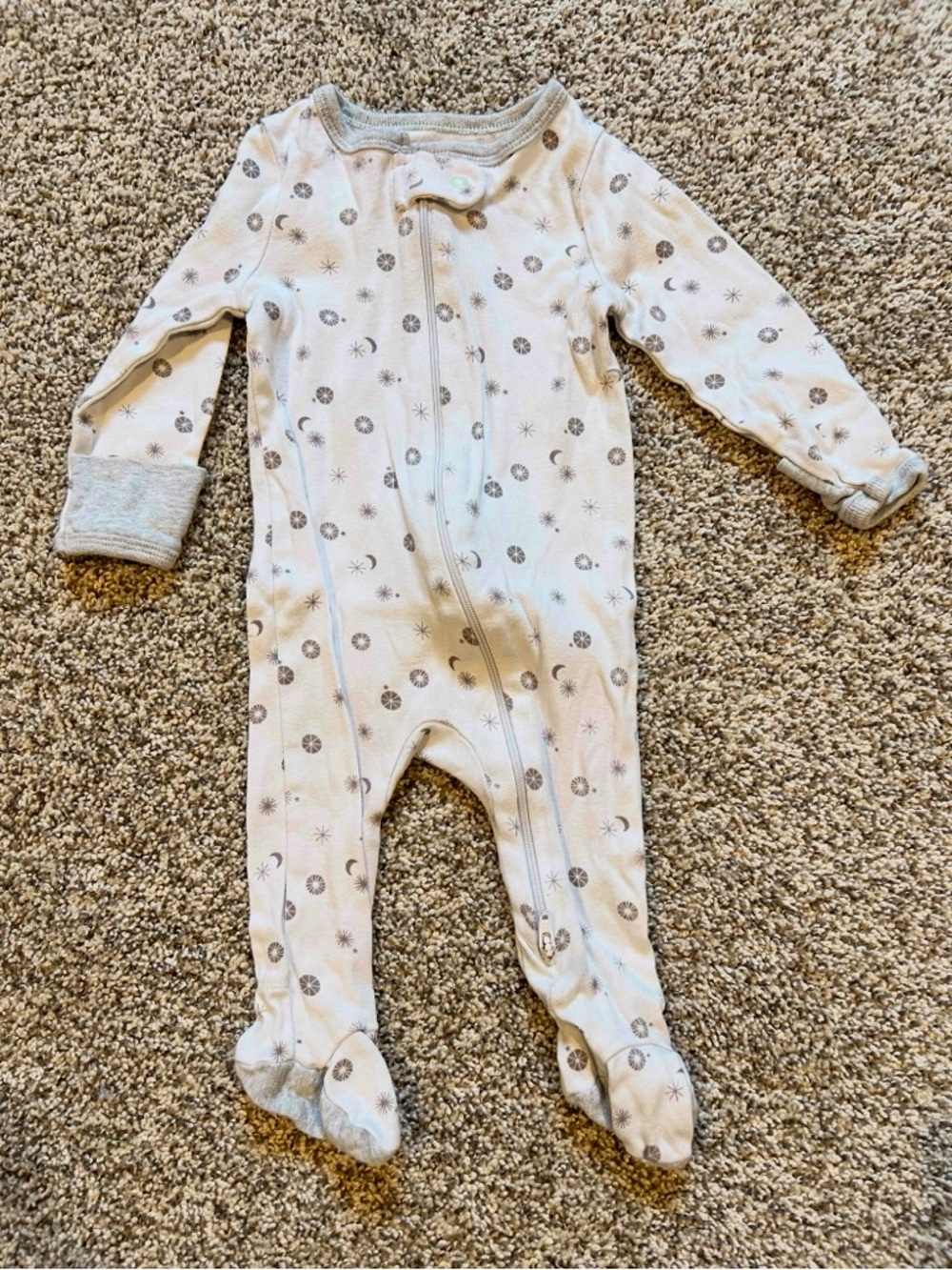 cloud island Cream Footed One-Piece Pajama with Gray Moon & Star Print